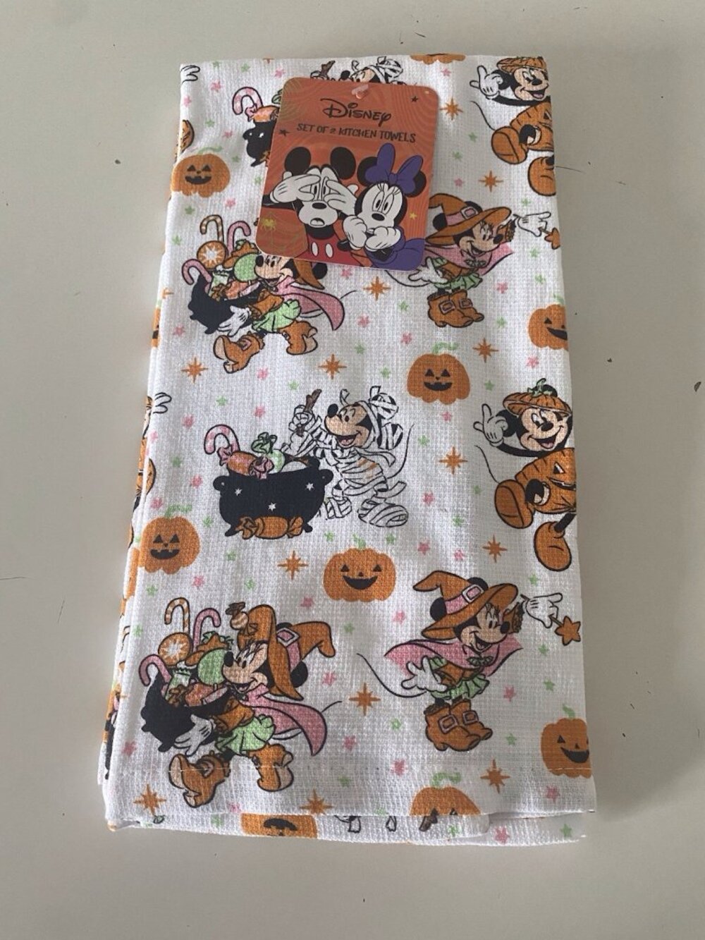 2‎ Pk Disney Mickey & Minnie Mouse Halloween Pumpkin Kitchen Towels 16 X 26” NEW